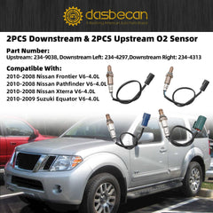 4Pcs Upstream and Downstream Oxygen O2 Sensor Compatible with Nissan Frontier Pathfinder Xterra 2008-2010 Suzuki Equator 2009-2010 4.0L V6 Replaces 234-9038 234-4297 234-4313