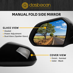 Left Driver Side Door Dual Mirror Compatible with 2015-2017 Hyundai Sonata with Heated Power Glass Manual Folding Black Painted Replace# 87610-C2000 HY1320203 5 Pins