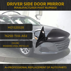 Left Driver Side Mirror Assembly Compatible with Honda Accord LX Sport 1.5T 2018-2022 Power | Non-Heated | Gray Repalces# HO1320328 76258-TVA-A02, Modern Steel Metallic-3Pins