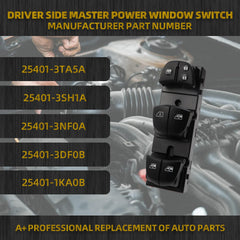 Master Power Window Switch Driver Side Compatible with Nissan Pathfinder Altima Frontier Leaf Juke 2010-2018, Door Main Control Button, with Blue Light