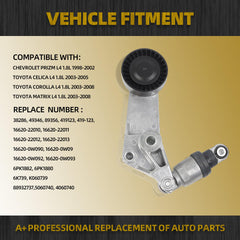 Serpentine Drive Belt Tensioner Pulley Kit Compatible with Chevy Prizm Toyota Celica Corolla Matrix 1998-2008, Replaces# 38286 6PK1880