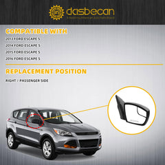 3Pins Passenger Right Side Mirror Assembly Compatible with 2013-2016 Ford Escape S With Power Adjustment Glass/Manual Folding/Blindspot Mirror Matte Black Cover Replace# FO1321434