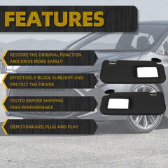 Black Pair Sun Visor with Vanity Mirror Compatible with Toyota Corolla 2019 2020 2021 2022 2023 2024 Replaces# 74320-02F50-A0