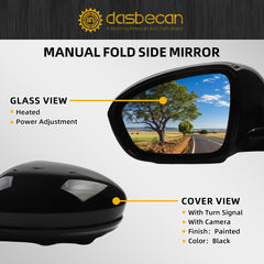 Driver side Mirror Compatible with 2019-2023 Nissan Altima Heated Turn Signal Blind Spot Camera Manual Fold Power Adjustment Left Door Mirror 10PINS Black Replaces# NI1320315