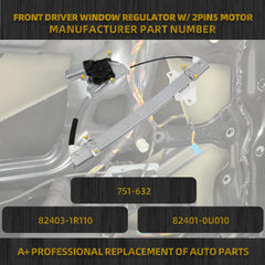 Power Window Regulator with Motor Compatible with Hyundai Accent 2012-2017 Front Left Driver Side Replaces 751-632 82403-1R110 (2Pins)