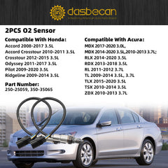 250-25059 Oxygen Sensor Upstream 2PCS Compatible with Honda Accord Crosstour Odyssey Pilot Ridgeline, Acura MDX V6 3.5L 3.5L 3.7L V6 RDX RL RLX TL TLX TSX ZDX 2008-2018 Front & Rear #35035065