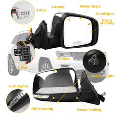 Right Passenger Side Mirror Compatible with Jeep Grand Cherokee 2014-2021 WK 2022 Power Folding/Heated/Turn Signal/Memory/Blind Spot/Puddle Light Chrome Replaces# 5VB44JRPAA(18Pins)