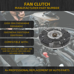 Fan Clutch Compatible with Dodge Ram 1500 2500 3500 2009-2010 Ram 1500 Classic 2500 3500 4000 2011-2020 5.7L V8 OEM Replace 22059 2906 55056840AB 55056840AC