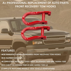 Front Tow Hooks Compatible with 2007-2019 Chevy Silverado GMC Sierra 1500 2019 Chevy Silverado GMC Sierra 1500 LD Replace 84192871