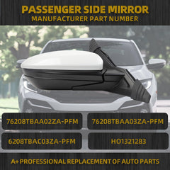 Right Passenger Side Door Mirror Assembly Compatible with Honda Civic 2016-2021 Power Glass Non-Heated Manual Folding Replaces HO1321283 White 3Pins (For US Built Models)