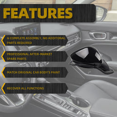 7pins Right Side Mirror Assembly Compatible with 2022-2024 Honda Civic Sedan/Hatchback Rearview Mirror With Blind Spot Detection, Power Glass, Manual Folding And Heated Crystal Black Pearl