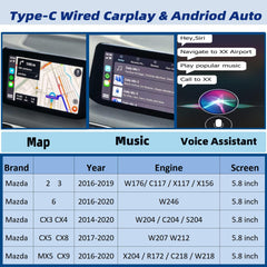 TK78-66-9U0C Type-C Mazda Apple Carplay Android Auto Retrofit Kit Compatible with Mazda 2 3 6 CX3 CX5 CX9 MX5 2014-2020 Adapter Interface Port 00008FZ34 MZD Connect System Upgraded P2.1