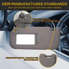 Gray Left Driver Side Sun Visor with Vanity Mirror Compatible with Hyundai Elantra 2007 2008 2009 2010 Replaces# 852012H0208M 85201-2H110-8M 85202-2H110-8M 85201-2H110-4W 85202-2H110-4W