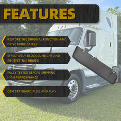 Left Driver Side Luxury Sport Truck Sun Visor Shade with Mirror Assembly w/o Wire Compatible with Freightliner Cascadia 2007-2017 (After June 2007) Replace# 924-8005