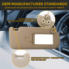 Beige Right Passenger Side Sun Visor with Vanity Mirror Compatible with Hyundai Elantra 2007 2008 2009 2010 Replaces# 852012H0208M 85201-2H110-8M 85202-2H110-8M 85201-2H110-4W 85202-2H110-4W