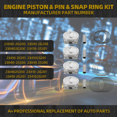 Engine Piston&Pin&Snap Ring Kit Compatible with Hyundai Sonata 2011-2019 Kia Optima 2011-2019 Kia Sorento 2011-2019 Kia Sportage 2014-2019 Replace# 230402G200