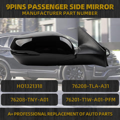 Right Passenger Side Mirror Compatible with Honda CRV 2017-2022 Manual Folding Power Glass Heated with Turn Signal Light Blind Spot Detection BSD Replaces 76201T1WA01ZF 9Pins