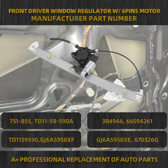 Power Window Regulator with Motor Compatible with Mazda CX-9 2007-2015 Front Left Driver Side Replaces 751-855 6Pins