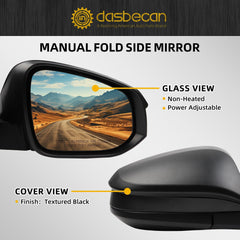 Right Passenger Side Door Mirror Assembly Compatible with Toyota RAV4 2013 2014 2015 Power Glass Manual Folding Non-Heated Textured Black Replaces TO1321309 879100R070 (3 Pins)