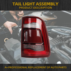 Right Passenger Side Tail Light Assembly Rear Lamp LED Compatible With Dodge Ram 1500 2019 2020 2021 2022 2023 without blind spot (Red Cover)