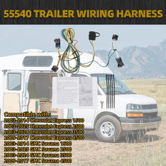 55540 Trailer Wiring Harness Compatible with 2003-2025 Chevy Express GMC Savana 2500 3500 2003-2014 Chevy Express Savana 1500 4-Pin Connector Towing Wiring Kit