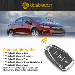 HYQ4AA Key Fob Replacement Compatible with Chevy Bolt 2017-2018, Equinox 2018-2020, Trax 2017-2020, Sonic Hatchback 2018-2020, Volt 2016-2019 Keyless Entry Remote Control 315MHz 4 Buttons