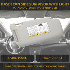 Left Driver Side Sun Visor with Light Compatible with Nissan Sentra 2013 2014 2015 2016 2017 2018 2019 Replaces# 96401-3SG8A | Sun Protection Shade | Makeup Mirror | Vanity Light | Gray