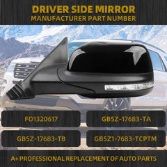 Left Driver Side Mirror Compatible with Ford Explorer 2011-2019 Power Glass Heated with Turn Signal Light Puddle Lamp Blind Spot Detection BSD Rearview Mirror Black 9Pins