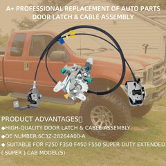 Car Rear Right Passenger Side Door Lock Latch & Cable Assembly Compatible with Ford F250 F350 F450 F550 Super Duty 1999-2007 Replace# 6C3Z-28264A00-A