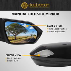Right Passenger Side Door Mirror Compatible with 2021-2024 Hyundai Elantra with Power Glass Blind Spot Detection(BSD) Manual Folding Black Painted Replace# 87620AB060, HY1321278 5Pins
