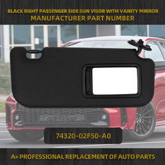 Black Right Passenger Side Sun Visor with Vanity Mirror Compatible with Toyota Corolla 2019 2020 2021 2022 2023 2024 Replaces# 74320-02F50-A0