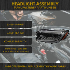 Full LED Headlights Compatible With Honda Pilot 2019-2021 Honda Passport 2019-2022 w/DRL w/Bulbs Black Housing Headlamp Assembly Left Driver Side Replaces#33150TG7A31 33150TG7A32