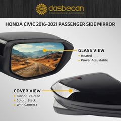 Passenger Side Door Mirror Assembly with Camera Compatible with Honda Civic 2016-2021 Power Glass Heated 11 Pins (Color: Black)