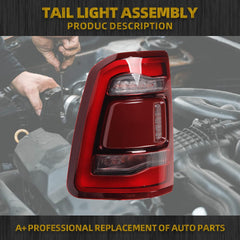 Left Driver Side Tail Light Assembly Rear Lamp LED Type Compatible With Dodge Ram 1500 2019 2020 2021 2022 2023 Blind spot module can be installed (Red Cover)