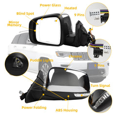 Left Driver Side Mirror Compatible with Jeep Grand Cherokee 2014-2021 WK 2022 Power Folding/Heated/Turn Signal/Memory/Blind Spot/Puddle Light Chrome Replaces# 5VB45AXRAB(18Pins)