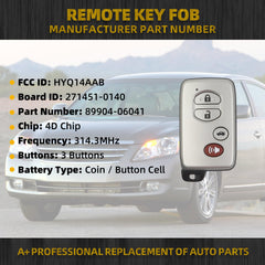 4 Buttons Key Fob Replacement Keyless Entry Compatible with Toyota Avalon 2007-2010 Toyota Camry 2007-2008 Smart Remote Control Replace# 89904-06041 HYQ14AAB