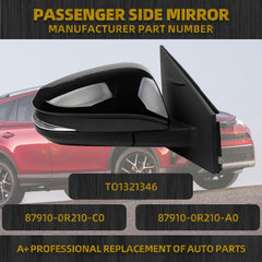 Passenger Side Door Mirror Compatible with 2016 2017 2018 Toyota RAV4 Heated Power Adjustable Manual Fold Spotter Mirror W/Turn Signal Rear View Right Black 7 Pins TO1321346