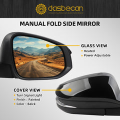 Passenger Right Side Mirror Compatible with 2014-2019 Toyota Highlander Heated Power Adjustable Glass Manual Fold Turn Signal Light Painted Black 6 Pins Replaces# 87910-0E140 TO1321317