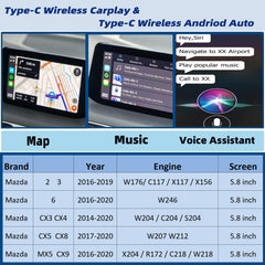 Type-C Wireless Mazda Carplay and Android Auto Retrofit Kit Compatible with Mazda 2/3/6/CX3/CX5/CX9/MX5 2015-2020, TK78-66-9U0C Adapter (Only Support Wireless Carplay NO Android Auto)