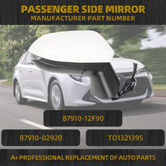 Passenger Side Mirror White Compatible with 2020-2025 Toyota Corolla Right Door Rearview Mirror Assembly Heated Manual Fold Power Adjustment Blind Spot Detection Turn Signal 7PIN #87910-02920