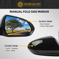 Right Passenger Side Door Mirror Compatible with Hyundai Elantra 2017-2020 Non-heated, Manual Folding, Power Adjustment Glass Replace# 87620F3050 HY1321224 (3Pins-Black Paint)