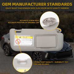 Gray Right Passenger Side Sun Visor with Vanity Mirror Compatible with Toyota Corolla 2014 2015 2016 2017 2018 2019 Replaces# 74320-02B50-B0