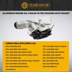 11428583895 Aluminum Oil Cooler Filter Housing Assembly Compatible with BMW 340i 440i 540d 540i 640i 740i M240i X3 X4 xDrive 2016-2021, for B58 3.0L Turbocharged Engine Replaces# 11428511391