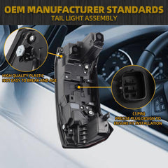 Left Driver Side Tail Light Assembly Rear Lamp LED Type Non Sequential Compatible with 2022 2023 2024 2025 Toyota Tundra Replace 81560-0C130 (3 Pin)