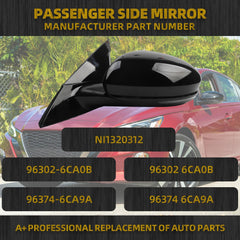 Driver side Mirror Compatible with 2019-2023 Nissan Altima Heated Turn Signal Manual Fold Power Adjustment Left Door Mirror 6PINS Black Replaces#96302-6CA0B NI1320312