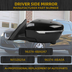 Driver Left Side Mirror with Camera Compatible with 2014-2019 Nissan Rogue Heated Turn Signal Power HD Glass Black Painted Manual Folding # NI1320254 96374-4BA0A 96374-4BA0A7 13Pins