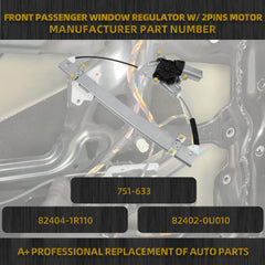 Power Window Regulator with Motor Compatible with Hyundai Accent 2012-2017 Front Right Passenger Side Replaces 751-633 82404-1R110 (2Pins)