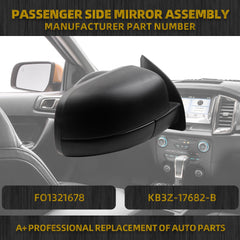 Right Passenger Side Mirror Compatible with 2019-2023 Ford Ranger XL XLT Matte Black Door Mirror with Power Electric Glass, Manual Folding Replace# FO1321678 KB3Z-17682-B(3 pins)