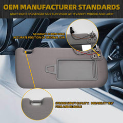 Right Passenger Side Sun Visor with Light |Makeup Mirror| Compatible with Hyundai Elantra 2007-2010 Replace #852012H0208M 85201-2H110-8M 85202-2H110-8M 85201-2H110-4W 85202-2H110-4W (Gray)