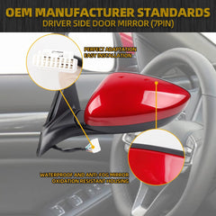 Left Driver Side Door Mirror Compatible with Honda Accord Sport Hybrid EX 2018-2022 Power | Heated | Blind Spot Detection | Repalce# 76258-TVA-A22, HO1321328, Side View Mirror (7Pins-Red)